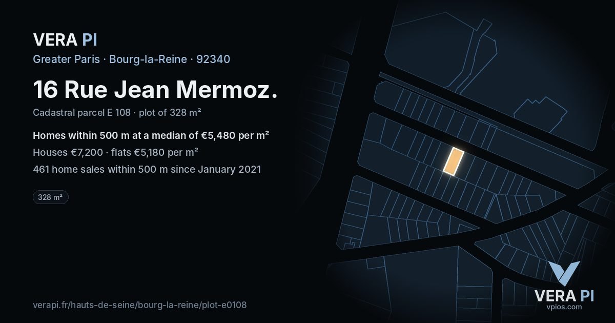 16 Rue Jean Mermoz, Bourg-la-Reine at night – the plot lit, the parcels around coloured by the prices near them
