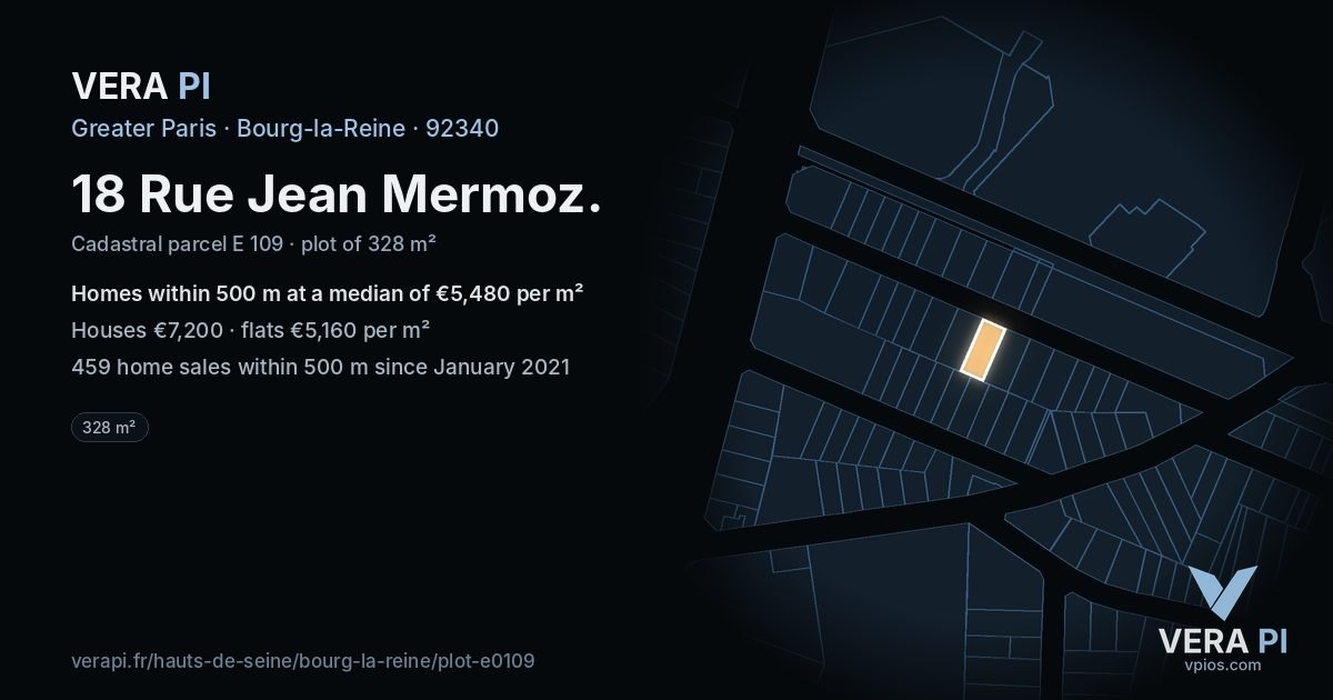 18 Rue Jean Mermoz, Bourg-la-Reine at night – the plot lit, the parcels around coloured by the prices near them