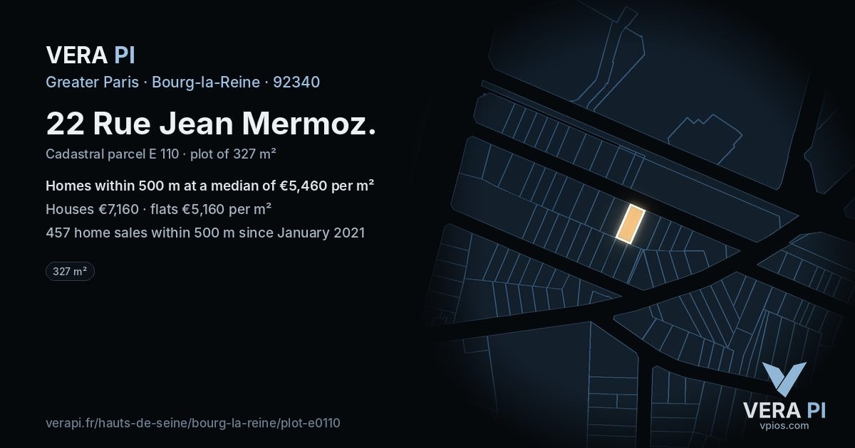 22 Rue Jean Mermoz, Bourg-la-Reine at night – the plot lit, the parcels around coloured by the prices near them