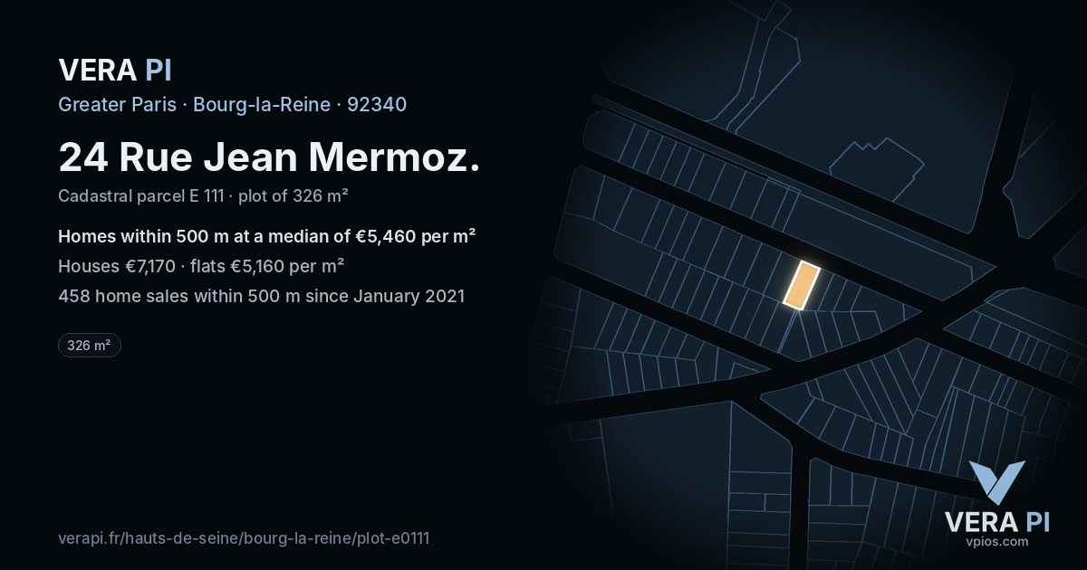 24 Rue Jean Mermoz, Bourg-la-Reine at night – the plot lit, the parcels around coloured by the prices near them