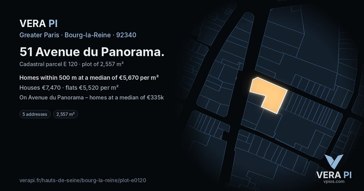 51 Avenue du Panorama, Bourg-la-Reine at night – the plot lit, the parcels around coloured by the prices near them