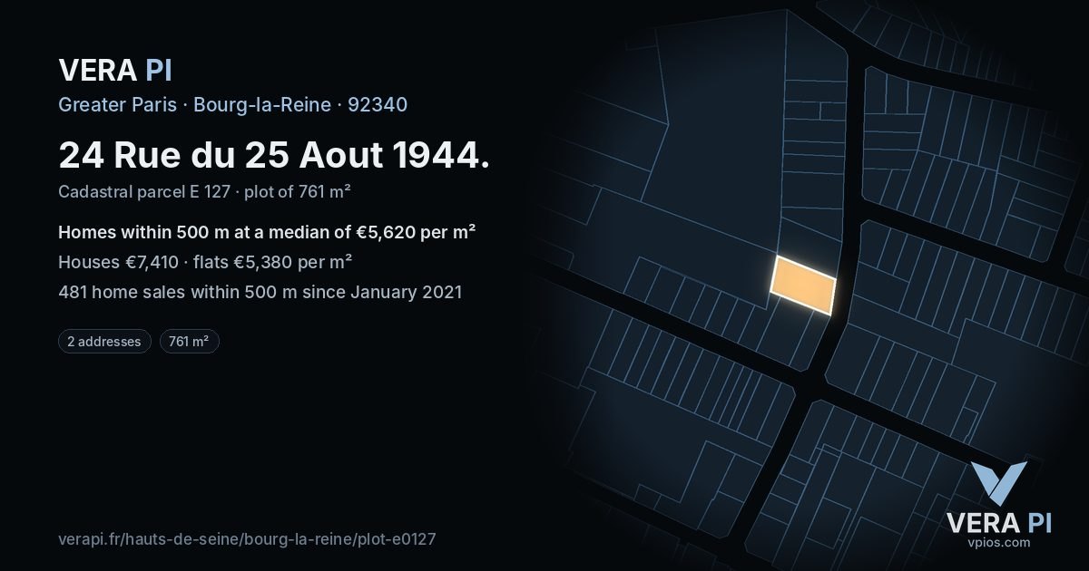 24 Rue du 25 Aout 1944, Bourg-la-Reine at night – the plot lit, the parcels around coloured by the prices near them