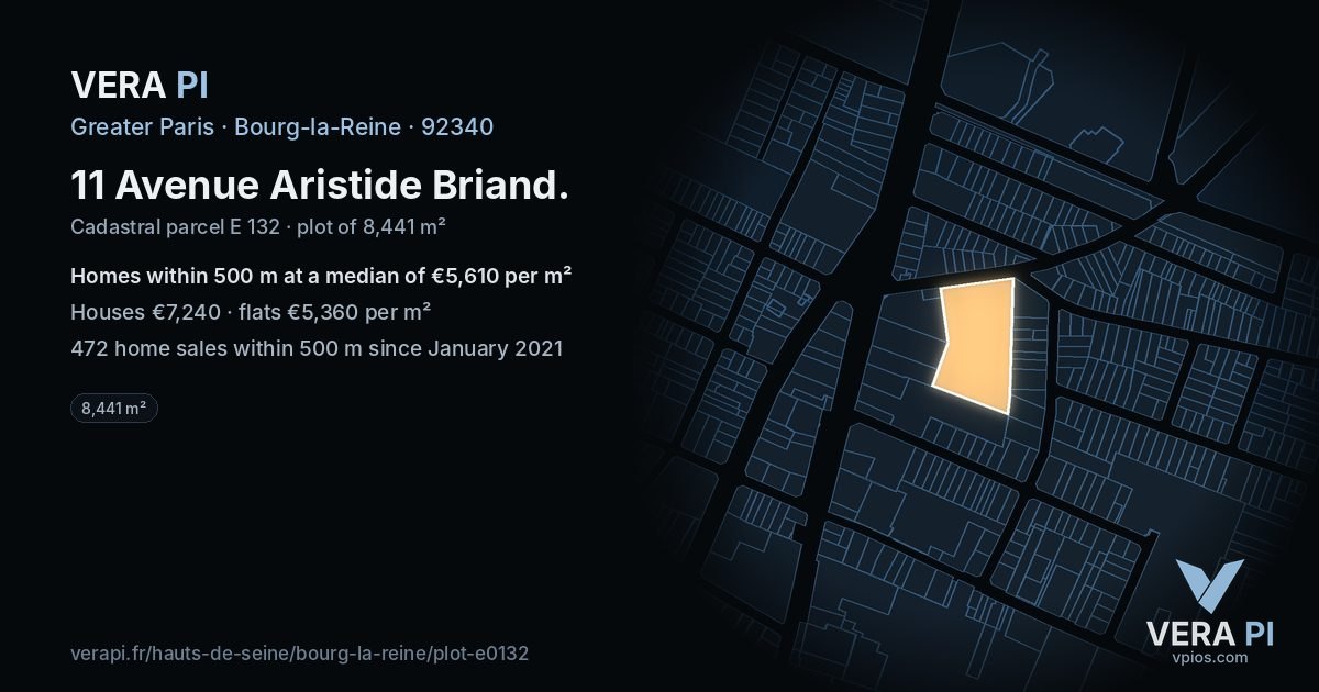 11 Avenue Aristide Briand, Bourg-la-Reine at night – the plot lit, the parcels around coloured by the prices near them