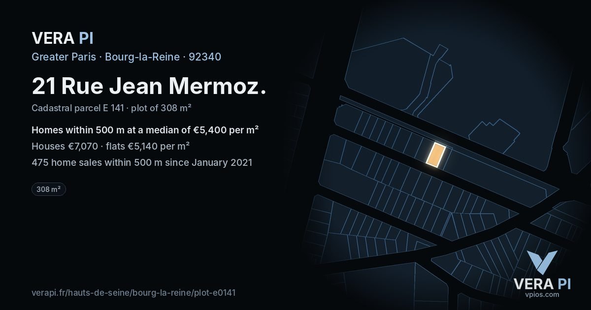 21 Rue Jean Mermoz, Bourg-la-Reine at night – the plot lit, the parcels around coloured by the prices near them