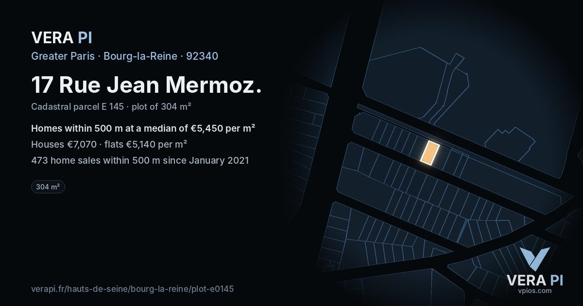 17 Rue Jean Mermoz, Bourg-la-Reine at night – the plot lit, the parcels around coloured by the prices near them