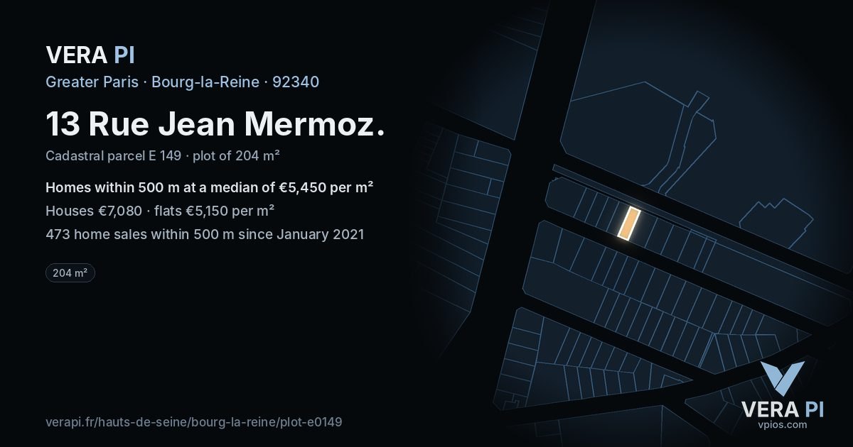 13 Rue Jean Mermoz, Bourg-la-Reine at night – the plot lit, the parcels around coloured by the prices near them