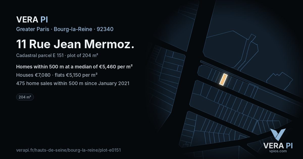 11 Rue Jean Mermoz, Bourg-la-Reine at night – the plot lit, the parcels around coloured by the prices near them