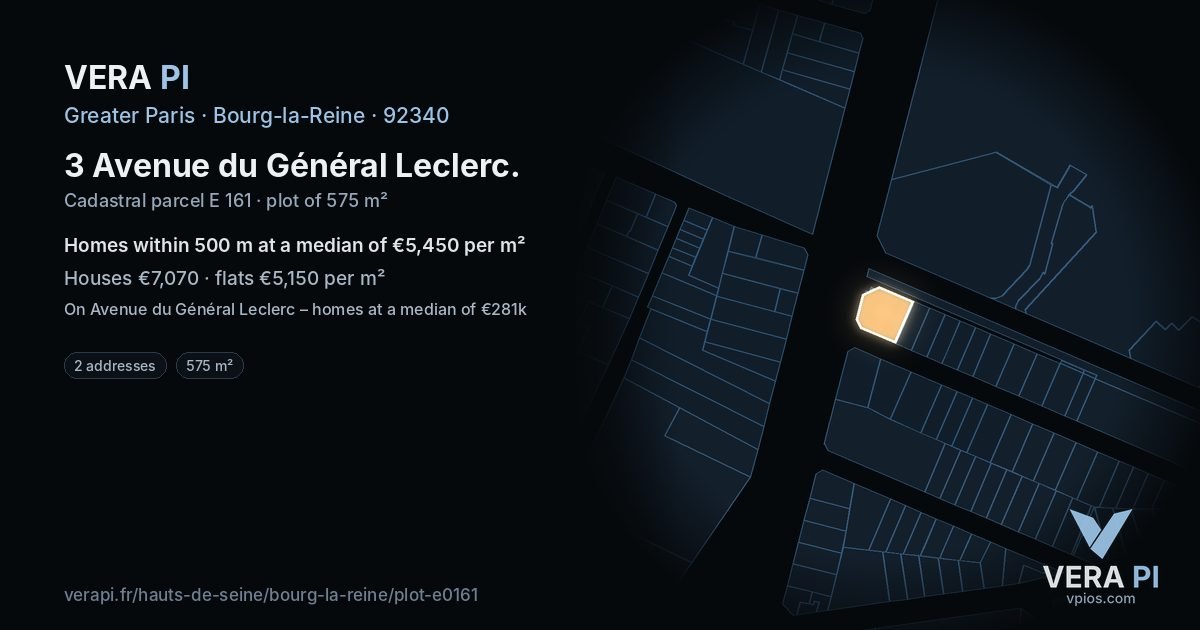 3 Avenue du Général Leclerc, Bourg-la-Reine at night – the plot lit, the parcels around coloured by the prices near them