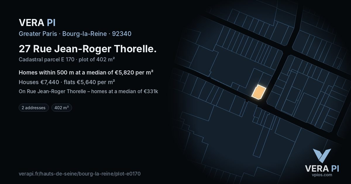27 Rue Jean-Roger Thorelle, Bourg-la-Reine at night – the plot lit, the parcels around coloured by the prices near them