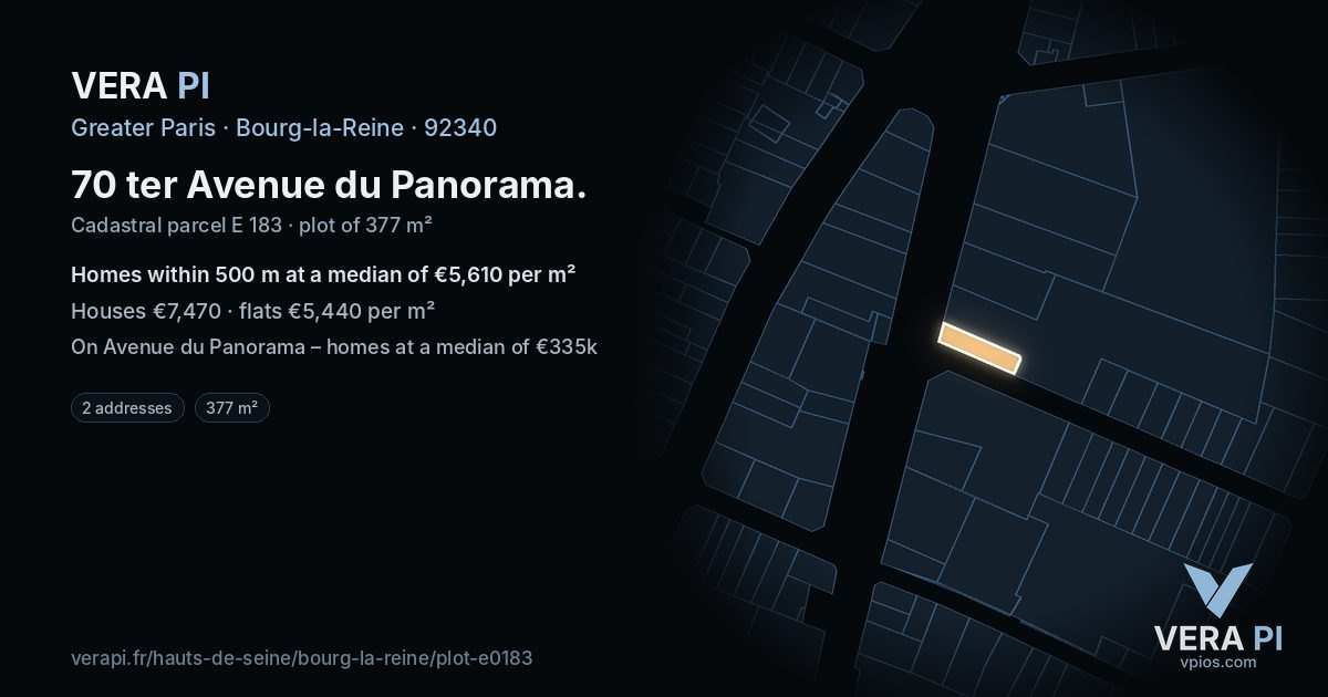 70 ter Avenue du Panorama, Bourg-la-Reine at night – the plot lit, the parcels around coloured by the prices near them