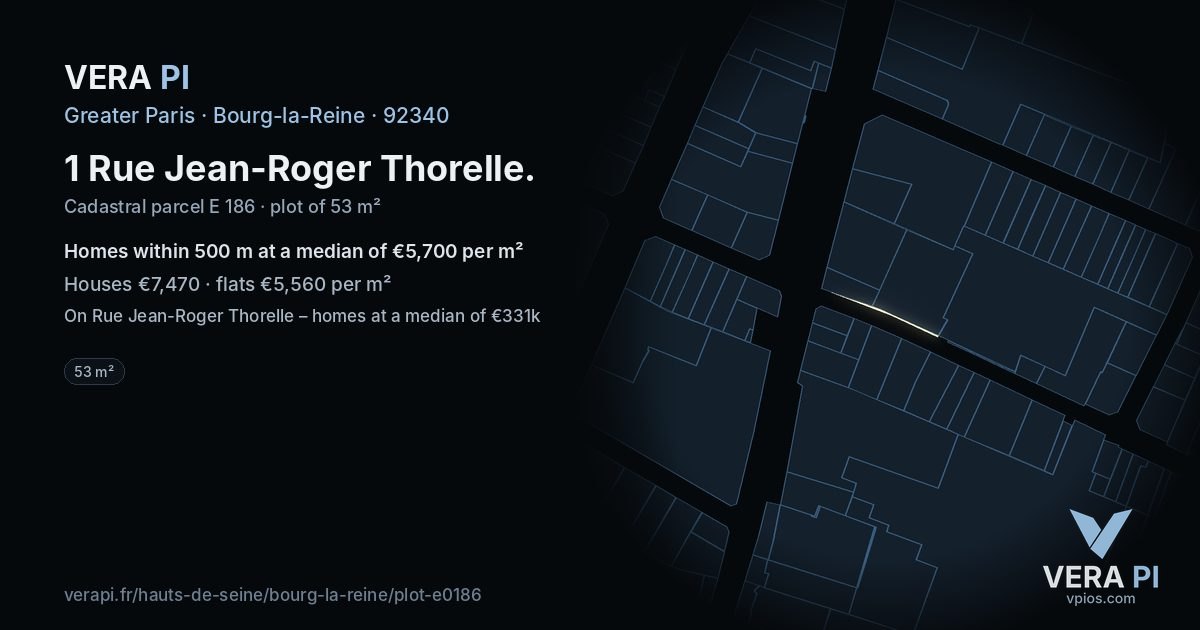 1 Rue Jean-Roger Thorelle, Bourg-la-Reine at night – the plot lit, the parcels around coloured by the prices near them