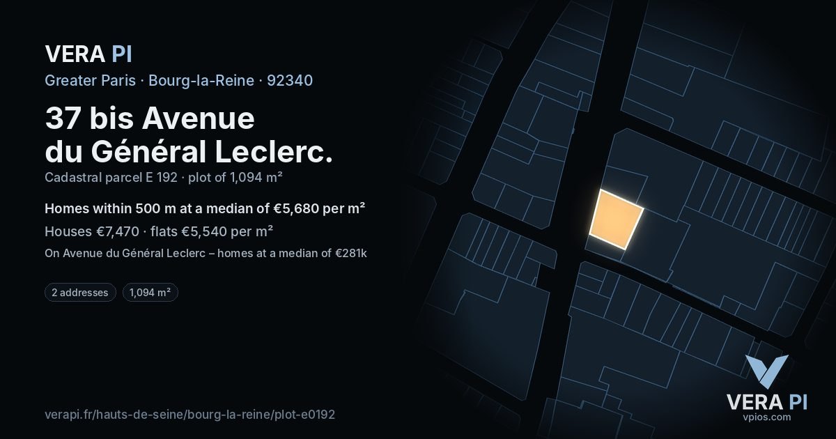 37 bis Avenue du Général Leclerc, Bourg-la-Reine at night – the plot lit, the parcels around coloured by the prices near them