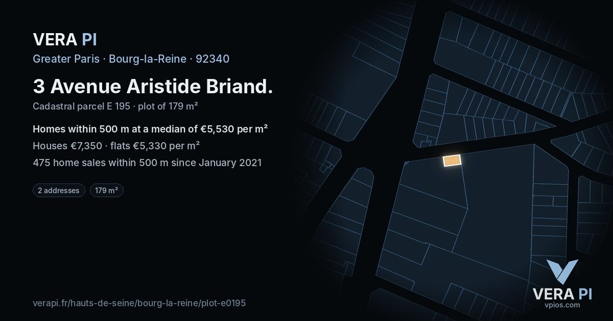 3 Avenue Aristide Briand, Bourg-la-Reine at night – the plot lit, the parcels around coloured by the prices near them