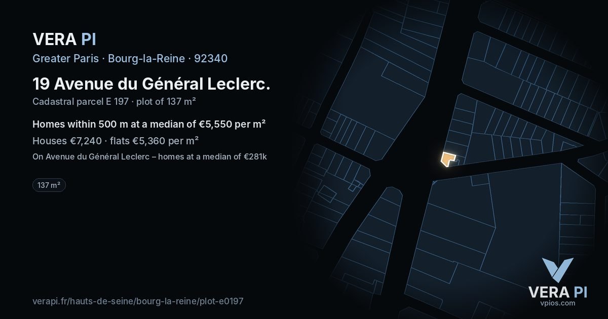 19 Avenue du Général Leclerc, Bourg-la-Reine at night – the plot lit, the parcels around coloured by the prices near them