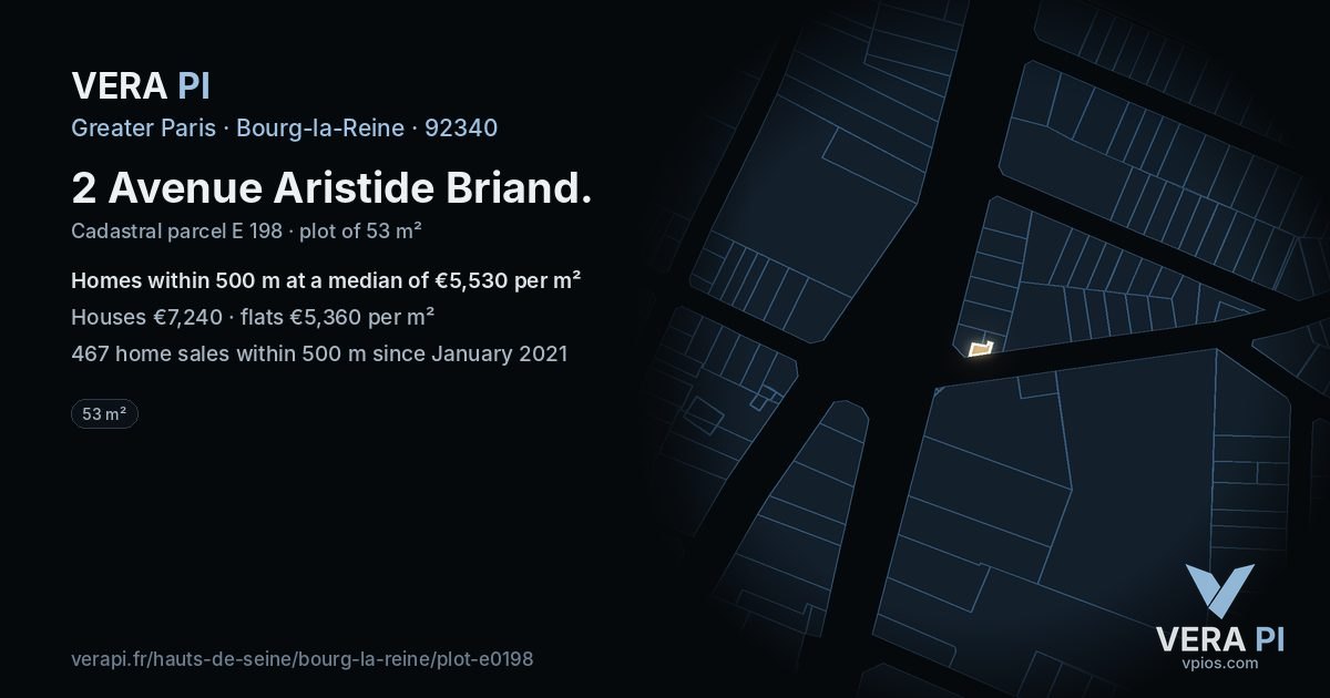 2 Avenue Aristide Briand, Bourg-la-Reine at night – the plot lit, the parcels around coloured by the prices near them