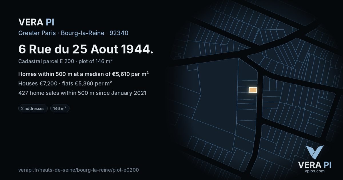6 Rue du 25 Aout 1944, Bourg-la-Reine at night – the plot lit, the parcels around coloured by the prices near them