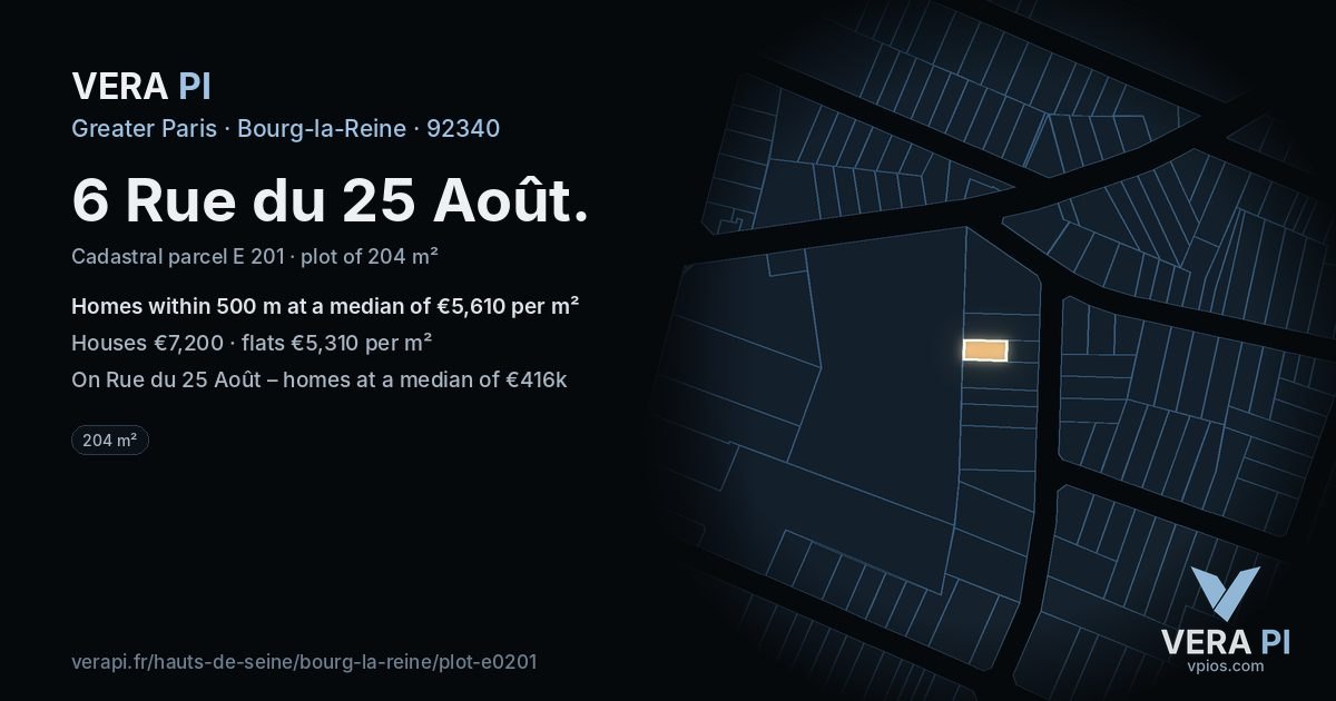 6 Rue du 25 Août, Bourg-la-Reine at night – the plot lit, the parcels around coloured by the prices near them