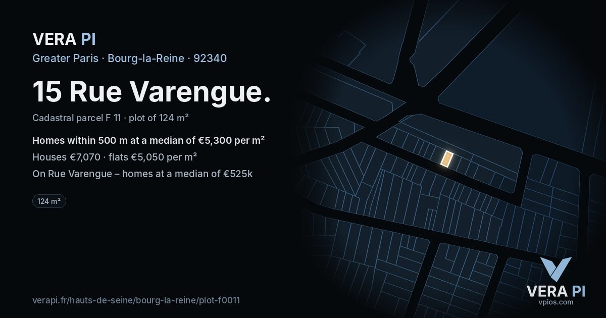 15 Rue Varengue, Bourg-la-Reine at night – the plot lit, the parcels around coloured by the prices near them