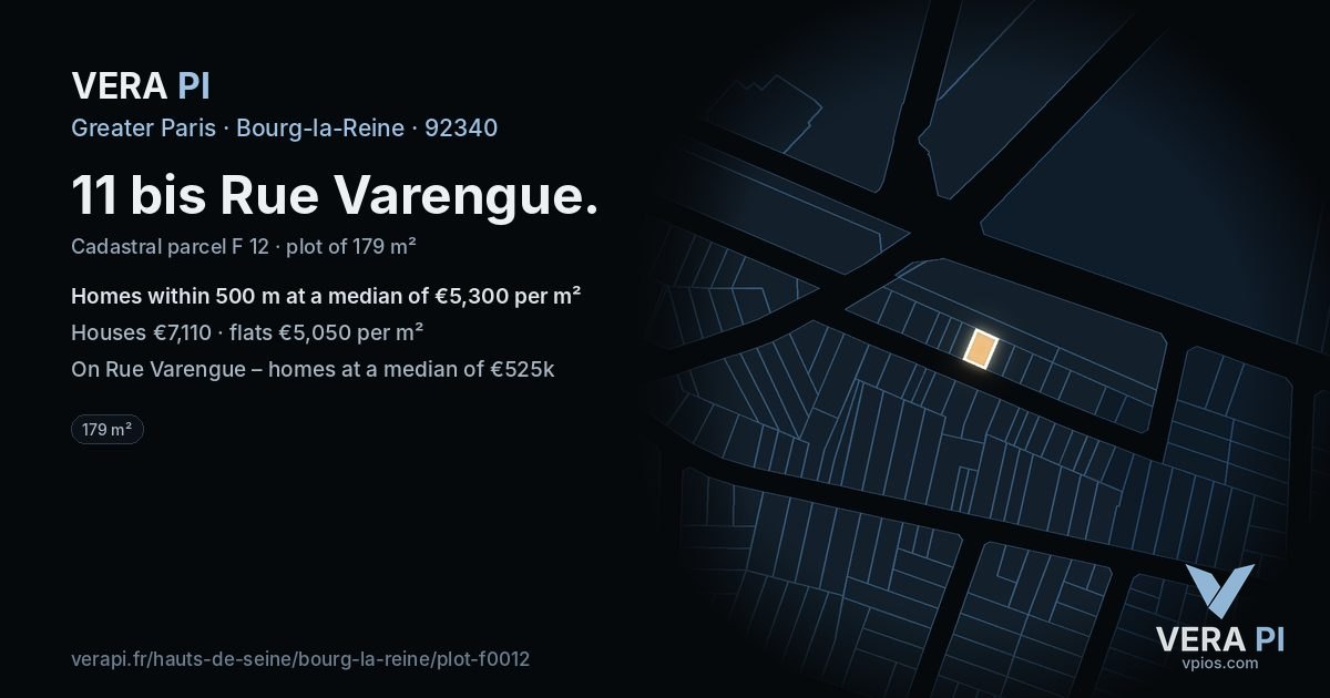 11 bis Rue Varengue, Bourg-la-Reine at night – the plot lit, the parcels around coloured by the prices near them