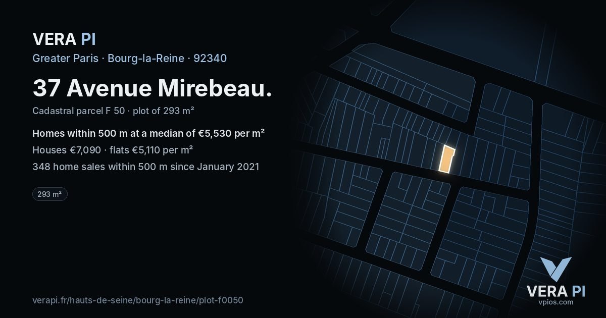 37 Avenue Mirebeau, Bourg-la-Reine at night – the plot lit, the parcels around coloured by the prices near them