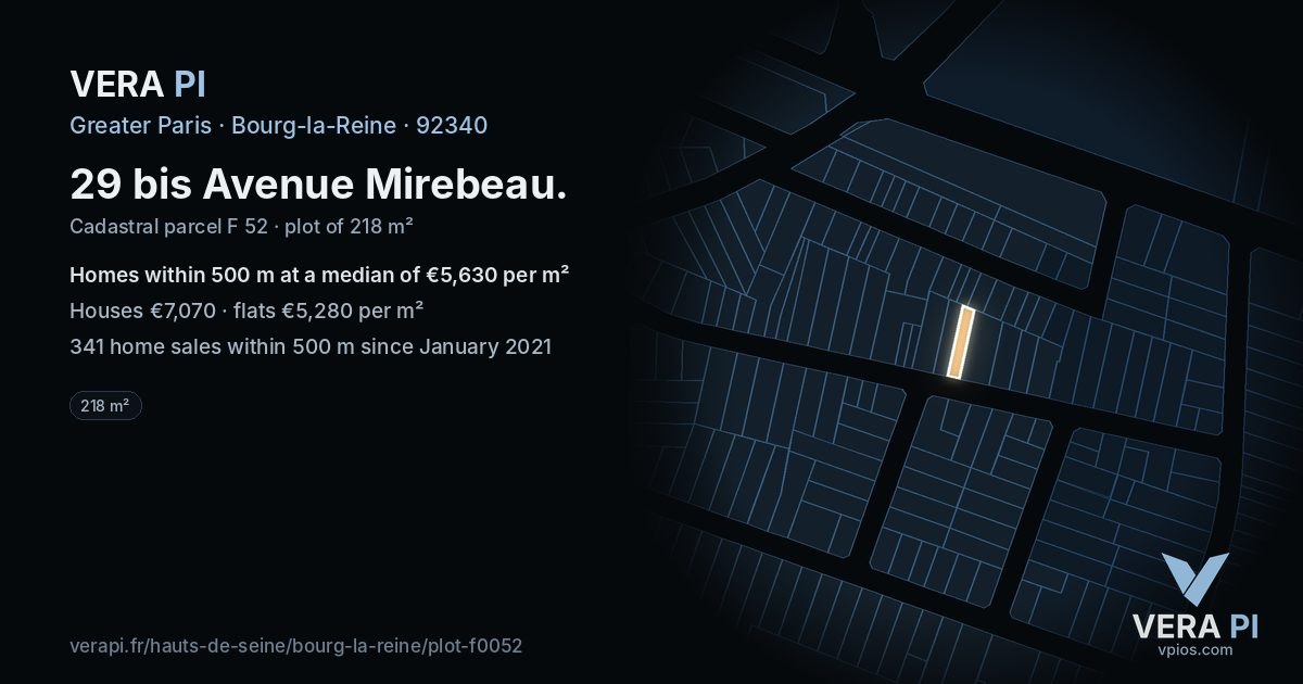 29 bis Avenue Mirebeau, Bourg-la-Reine at night – the plot lit, the parcels around coloured by the prices near them