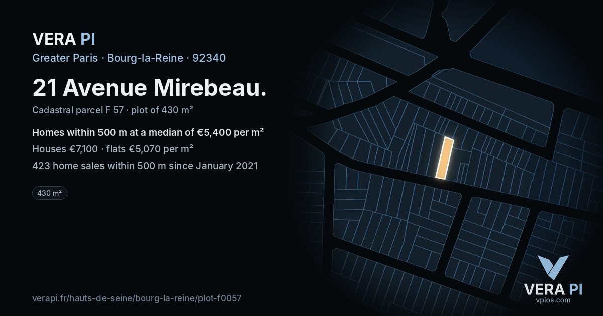 21 Avenue Mirebeau, Bourg-la-Reine at night – the plot lit, the parcels around coloured by the prices near them