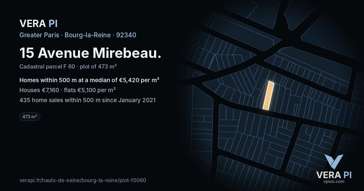 15 Avenue Mirebeau, Bourg-la-Reine at night – the plot lit, the parcels around coloured by the prices near them
