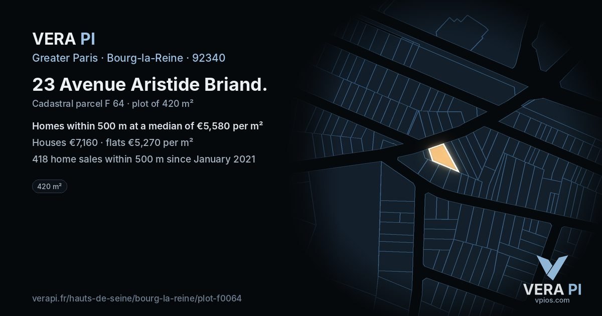 23 Avenue Aristide Briand, Bourg-la-Reine at night – the plot lit, the parcels around coloured by the prices near them