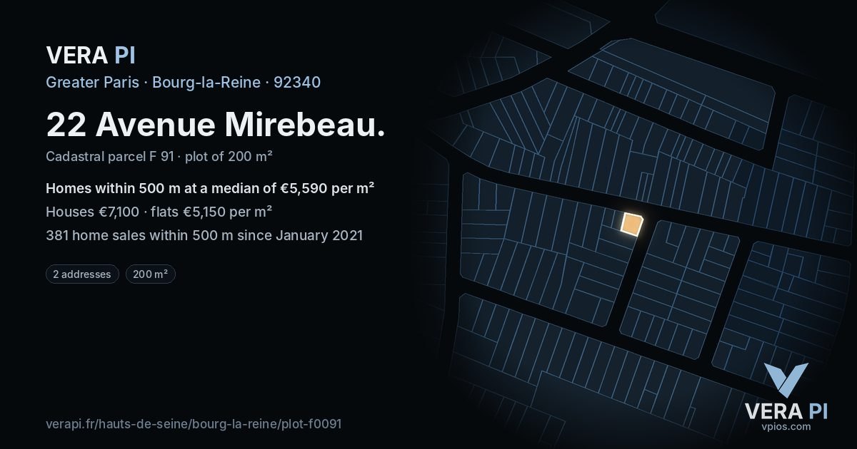 22 Avenue Mirebeau, Bourg-la-Reine at night – the plot lit, the parcels around coloured by the prices near them