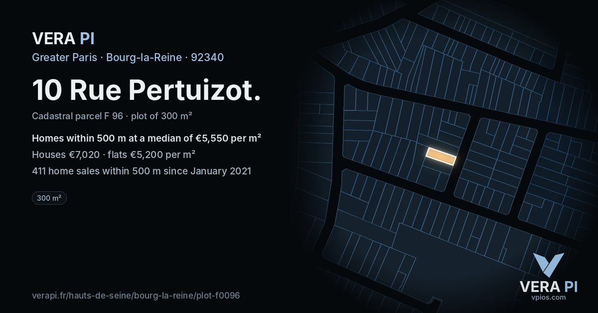 10 Rue Pertuizot, Bourg-la-Reine at night – the plot lit, the parcels around coloured by the prices near them