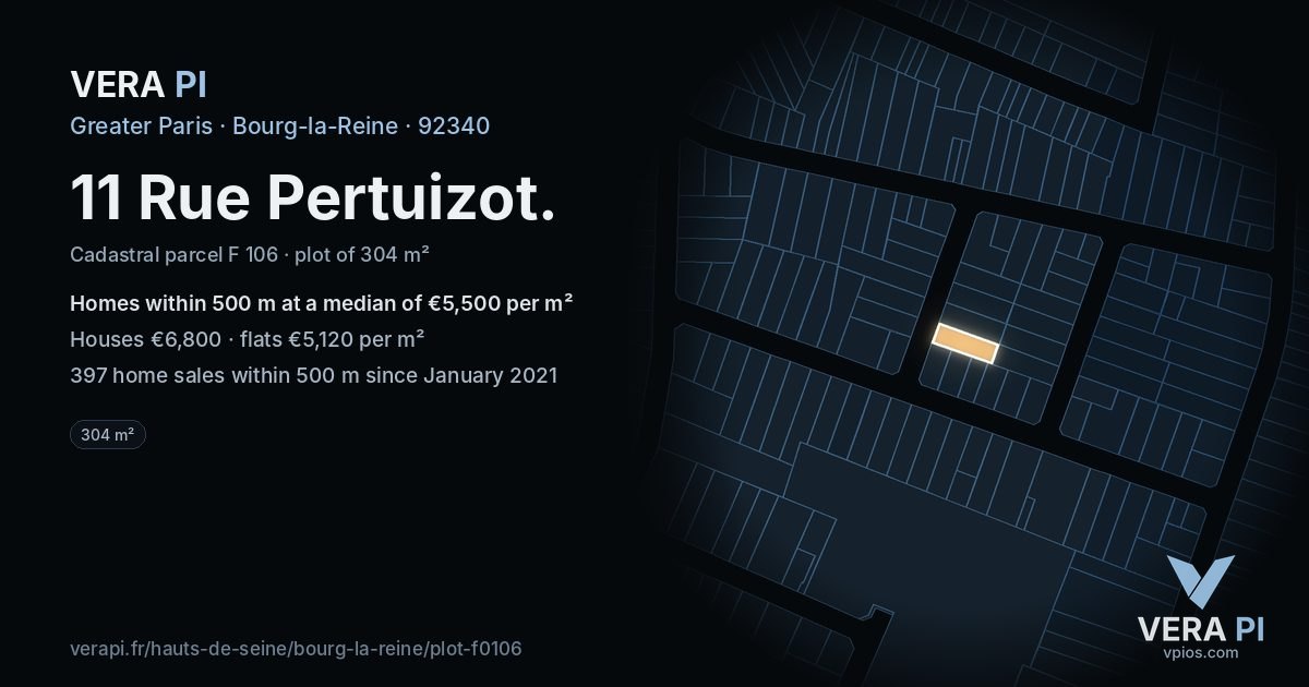11 Rue Pertuizot, Bourg-la-Reine at night – the plot lit, the parcels around coloured by the prices near them