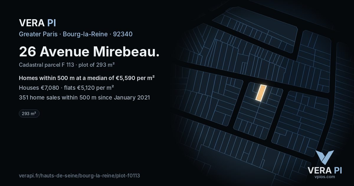 26 Avenue Mirebeau, Bourg-la-Reine at night – the plot lit, the parcels around coloured by the prices near them