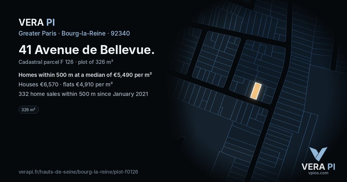 41 Avenue de Bellevue, Bourg-la-Reine at night – the plot lit, the parcels around coloured by the prices near them