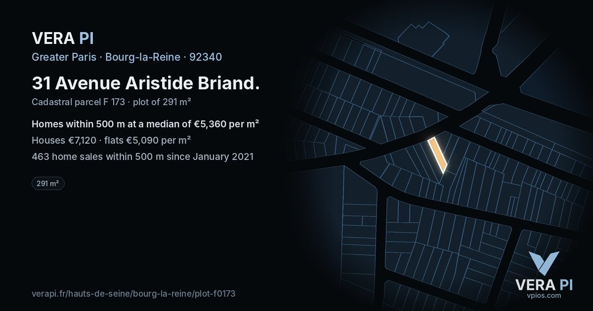 31 Avenue Aristide Briand, Bourg-la-Reine at night – the plot lit, the parcels around coloured by the prices near them