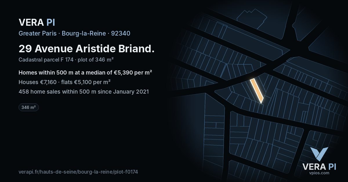 29 Avenue Aristide Briand, Bourg-la-Reine at night – the plot lit, the parcels around coloured by the prices near them