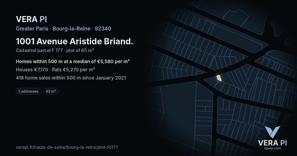 1001 Avenue Aristide Briand, Bourg-la-Reine at night – the plot lit, the parcels around coloured by the prices near them