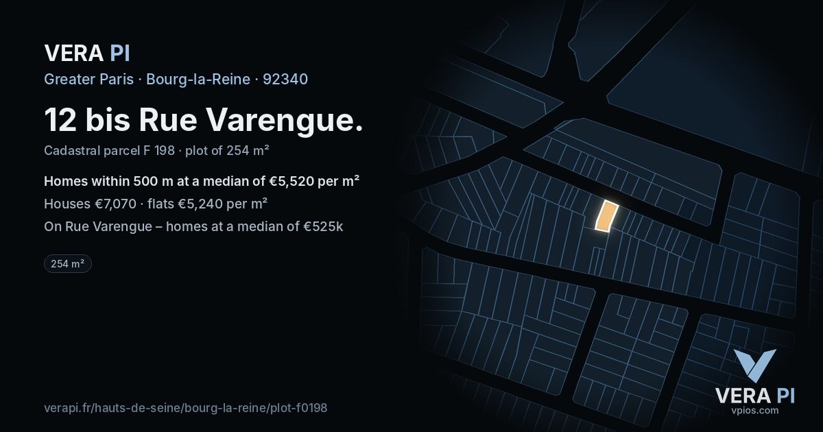 12 bis Rue Varengue, Bourg-la-Reine at night – the plot lit, the parcels around coloured by the prices near them
