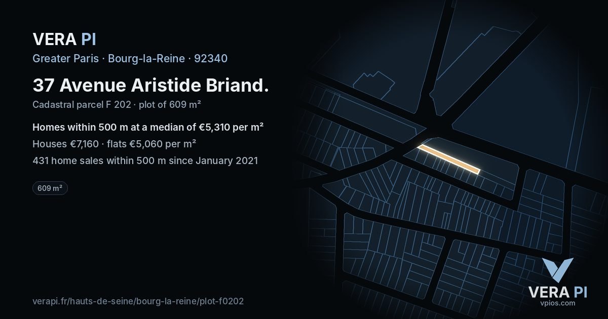 37 Avenue Aristide Briand, Bourg-la-Reine at night – the plot lit, the parcels around coloured by the prices near them