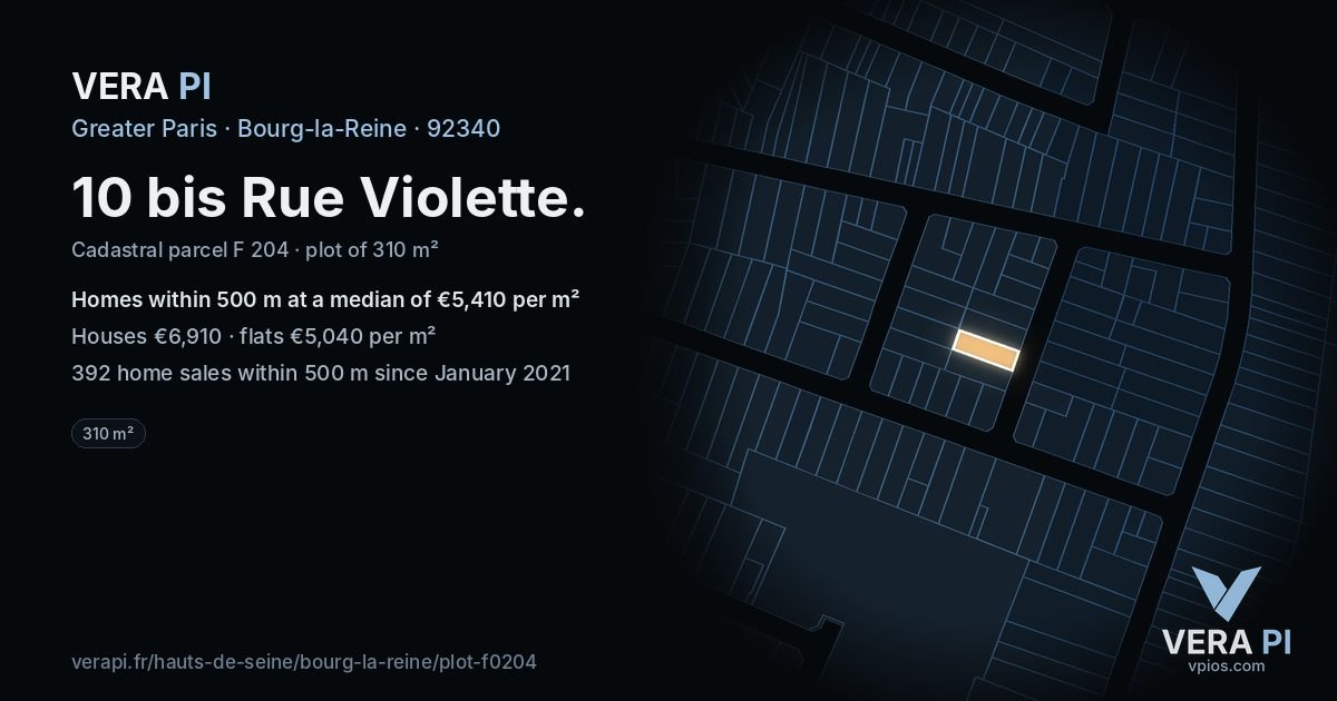 10 bis Rue Violette, Bourg-la-Reine at night – the plot lit, the parcels around coloured by the prices near them