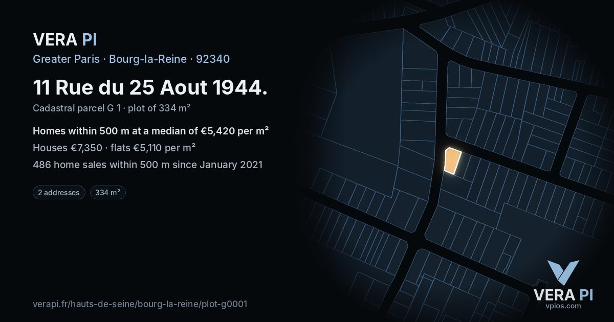 11 Rue du 25 Aout 1944, Bourg-la-Reine at night – the plot lit, the parcels around coloured by the prices near them