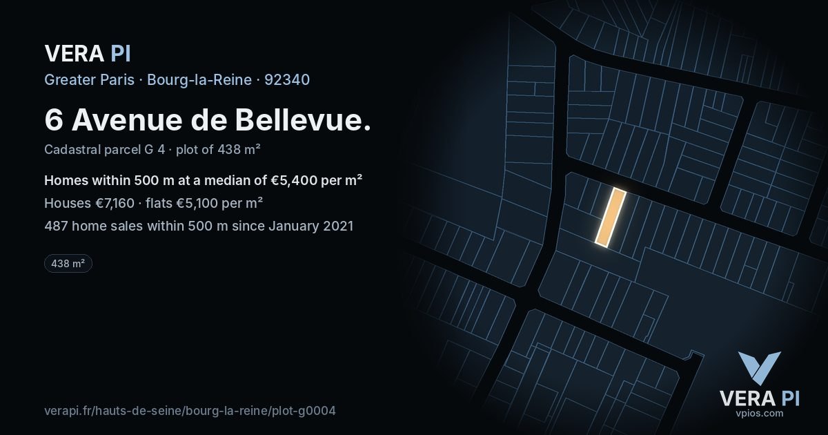 6 Avenue de Bellevue, Bourg-la-Reine at night – the plot lit, the parcels around coloured by the prices near them