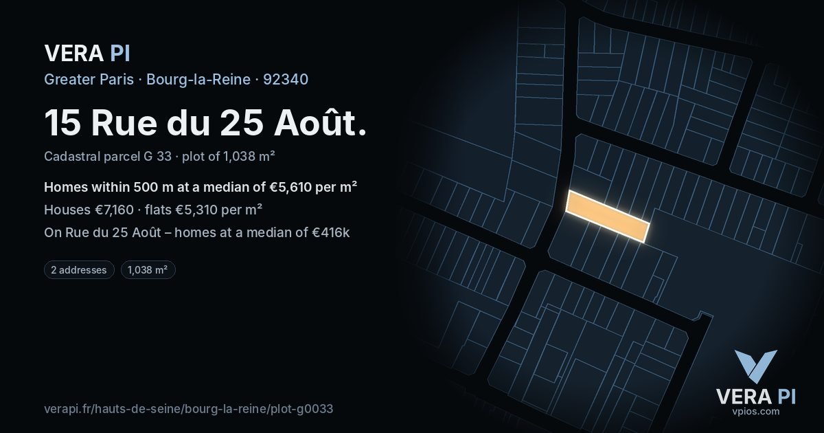 15 Rue du 25 Août, Bourg-la-Reine at night – the plot lit, the parcels around coloured by the prices near them