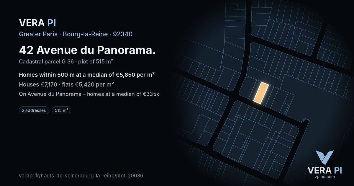 42 Avenue du Panorama, Bourg-la-Reine at night – the plot lit, the parcels around coloured by the prices near them