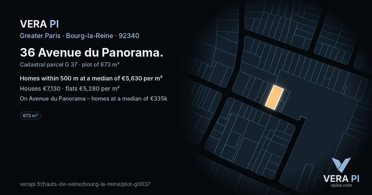 36 Avenue du Panorama, Bourg-la-Reine at night – the plot lit, the parcels around coloured by the prices near them