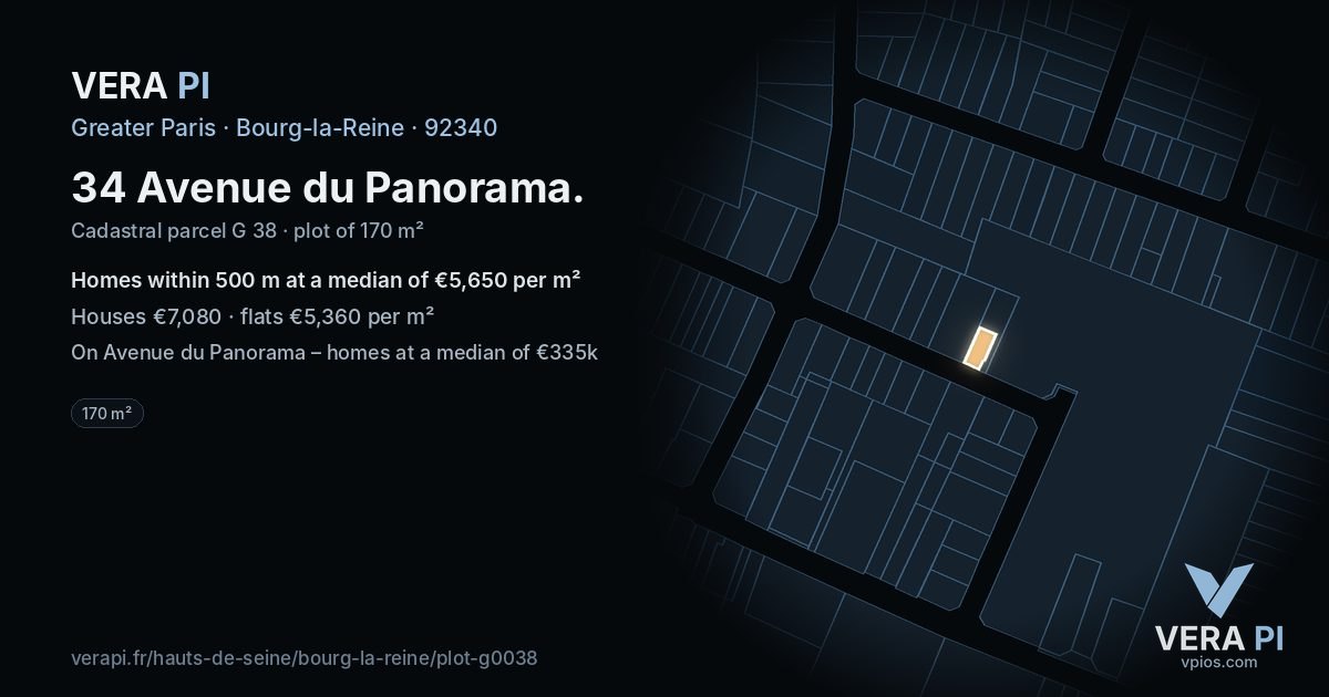 34 Avenue du Panorama, Bourg-la-Reine at night – the plot lit, the parcels around coloured by the prices near them