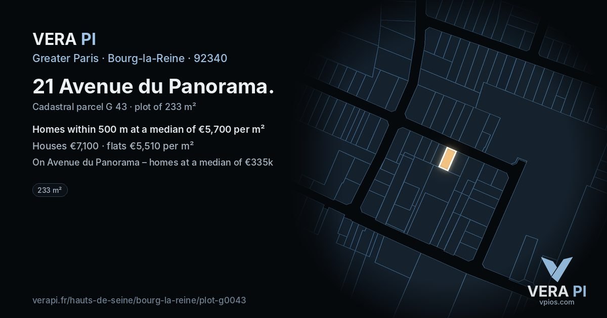 21 Avenue du Panorama, Bourg-la-Reine at night – the plot lit, the parcels around coloured by the prices near them