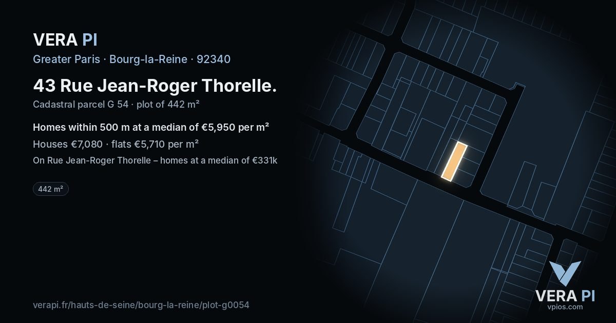 43 Rue Jean-Roger Thorelle, Bourg-la-Reine at night – the plot lit, the parcels around coloured by the prices near them