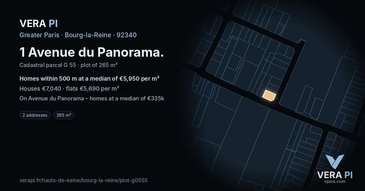 1 Avenue du Panorama, Bourg-la-Reine at night – the plot lit, the parcels around coloured by the prices near them