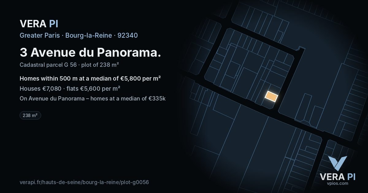 3 Avenue du Panorama, Bourg-la-Reine at night – the plot lit, the parcels around coloured by the prices near them