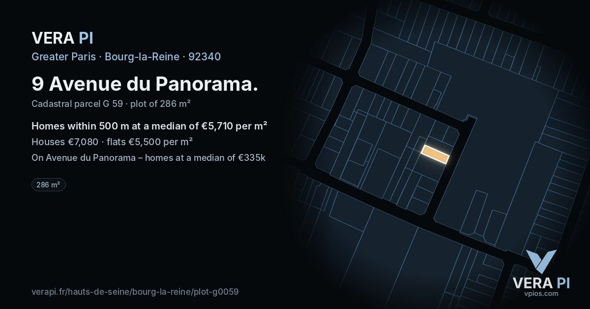 9 Avenue du Panorama, Bourg-la-Reine at night – the plot lit, the parcels around coloured by the prices near them